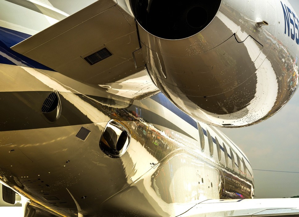 A Gulfstream G550 private jet located at Fairford, UK