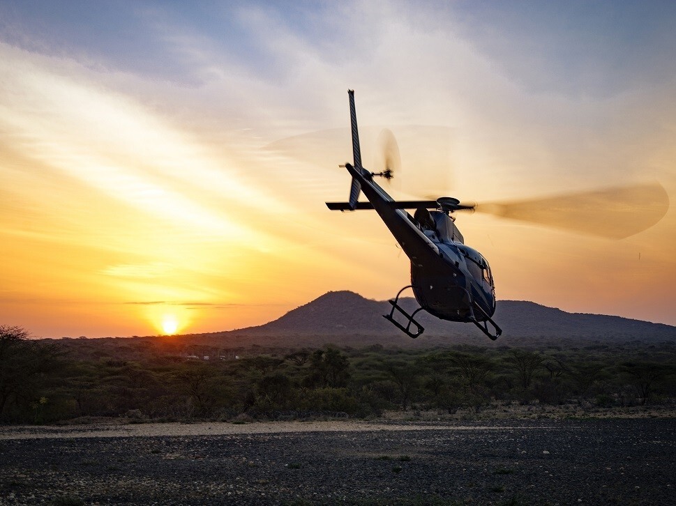 Helicopter at dawn, Samburu National Park, Kenya