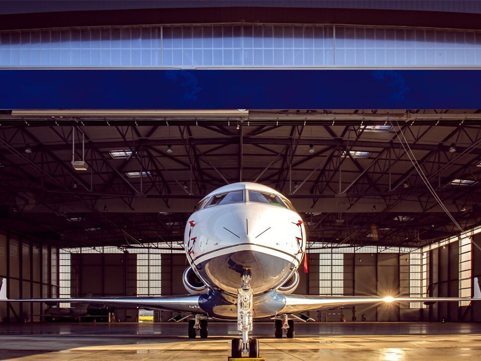 Private Jet for sale in empty hangar