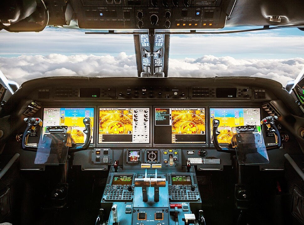 Modern private jet flight deck