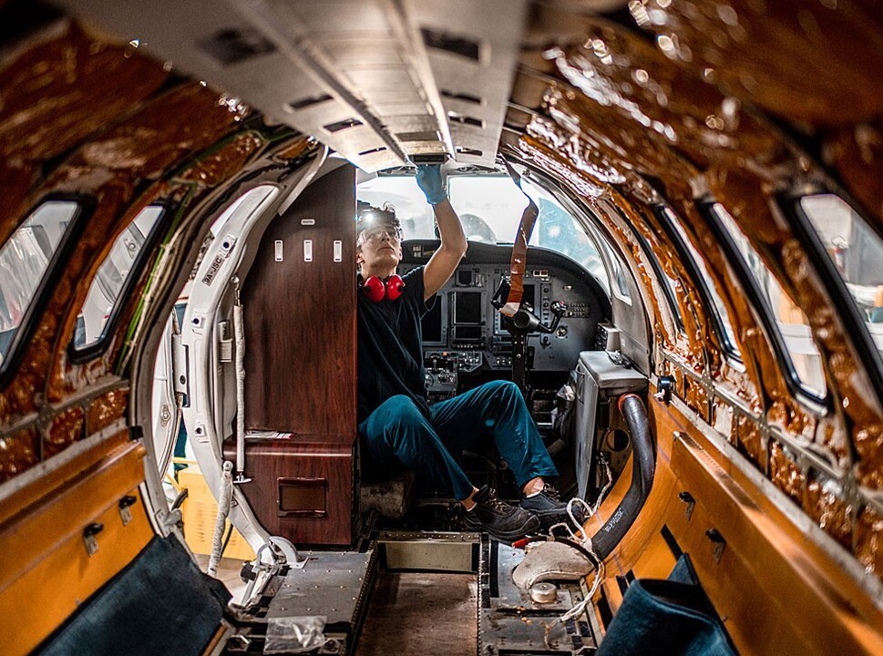 Stripped back Cessna Citation private jet cabin