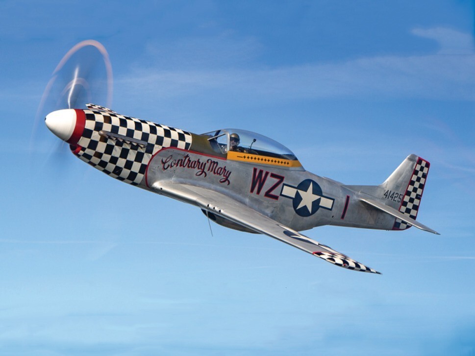 P-51 Mustang flying in clear skies