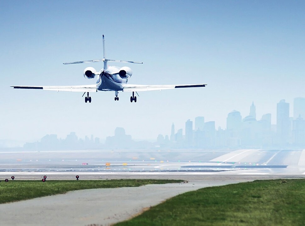 Private jet landing in to suburban airport