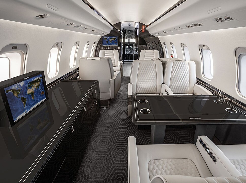 Newly refurbished private jet cabin