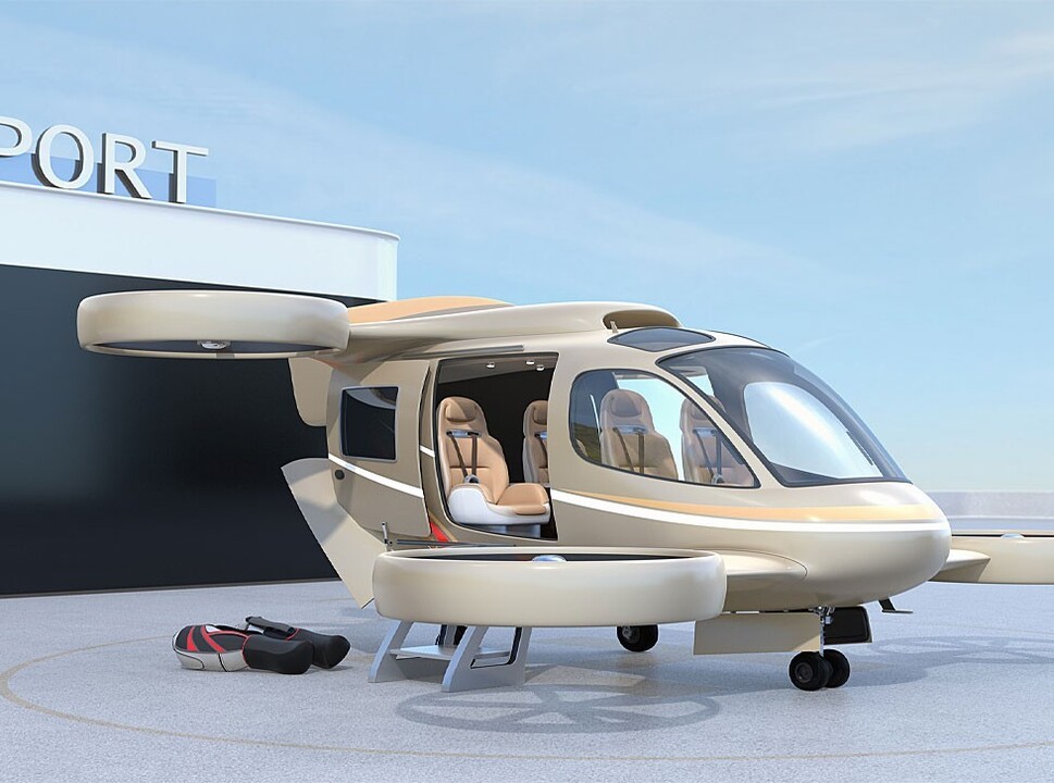 Depiction of an eVTOL awaiting passengers at Vertiport