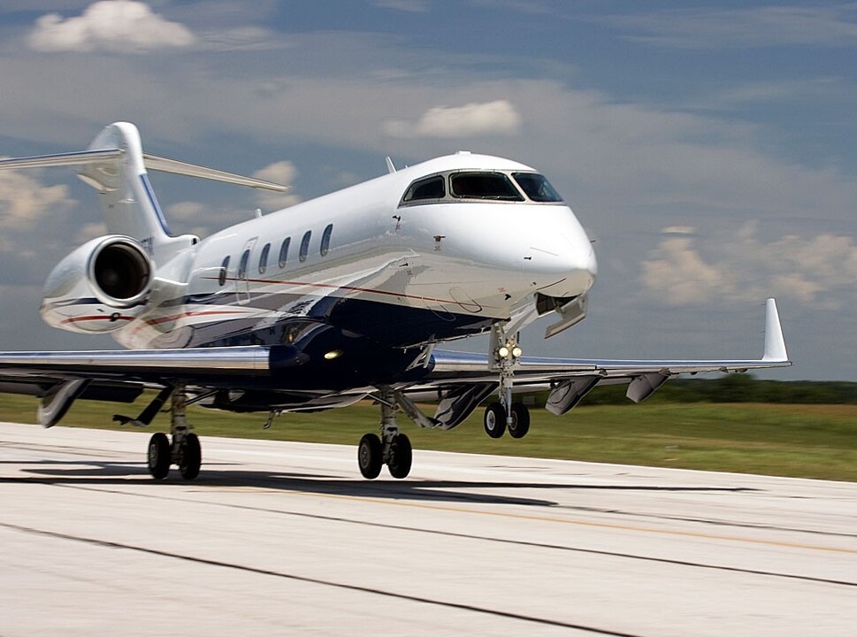 Super Mid-Size Jet touches down on runway